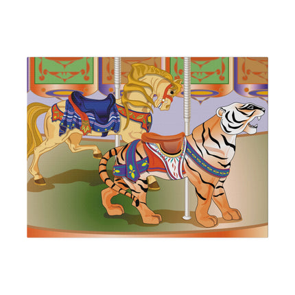 Carousel Splendor – Golden Horse and Tiger on a Whimsical Ride