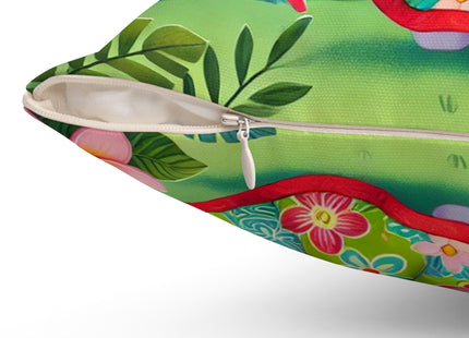 Parrot Dance of the Geisha Kitten Spun Polyester Square Pillow