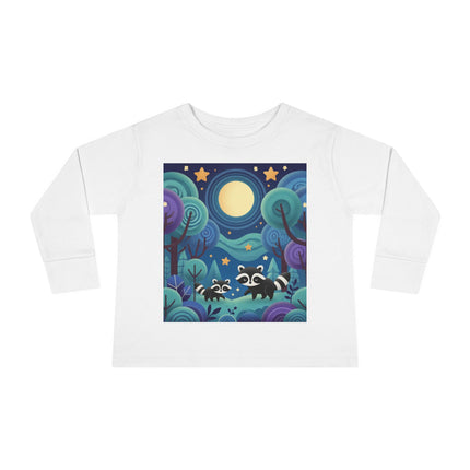 Enchanted Nighttime Raccoons Toddler Long Sleeve Tee