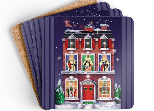 A Christmas Eve Celebration Corkwood Coaster Set