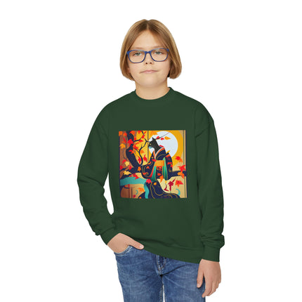 Black Cat in Kimono Youth Crewneck Sweatshirt