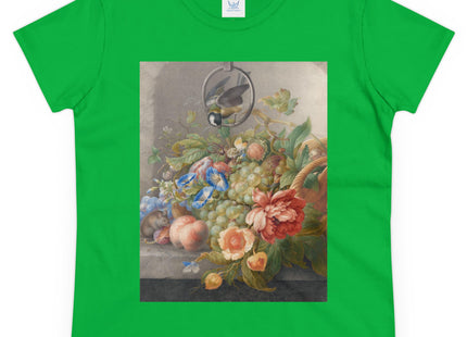 Still Life With Flowers, Fruit, A Great Tit And A Mouse by Herman Henstenburgh Women's Midweight Cotton Tee