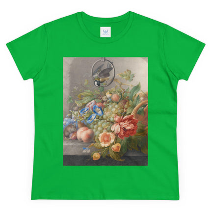 Still Life With Flowers, Fruit, A Great Tit And A Mouse by Herman Henstenburgh Women's Midweight Cotton Tee