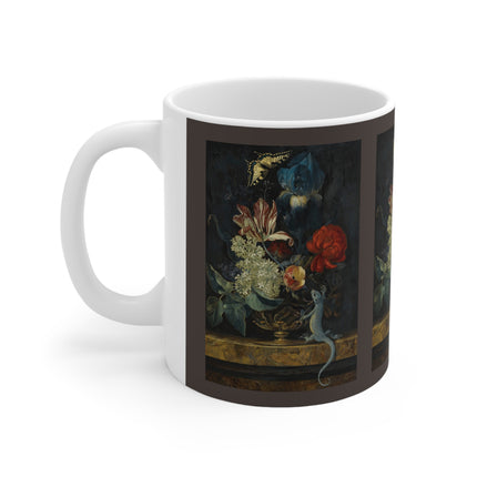 A Still Life with Tulips and Other Flowers in a Vase on a Marble Ledge by Willem van Aelst Ceramic Mug 11oz
