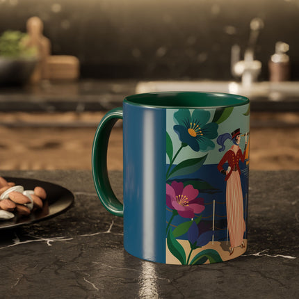 The Lady Of The Golden Horizon Colorful Mugs – Art Deco Coastal Elegance
