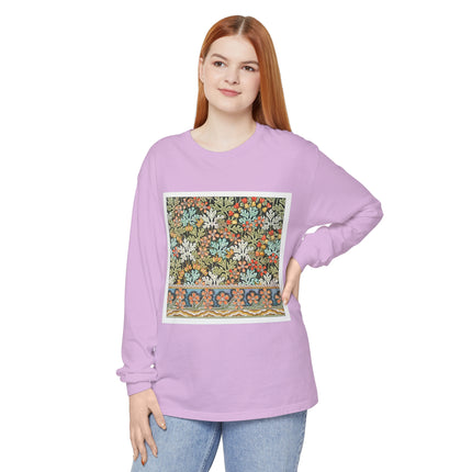 Art Nouveau Geranium Flower Garment-dyed Long Sleeve T-Shirt