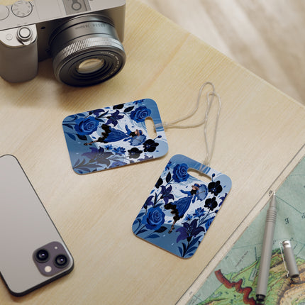☔💙 The Blue Rain Promenade Luggage Tag – Art Deco Floral Fashion