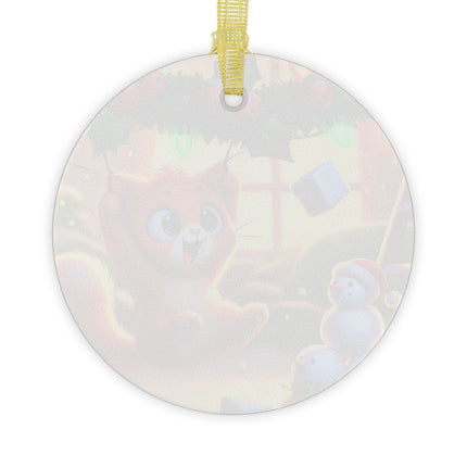 Naughty or Nice Kitten Christmas Glass Ornament