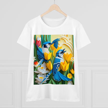Blue Jays in a Spring Garden Women's Midweight Cotton Tee