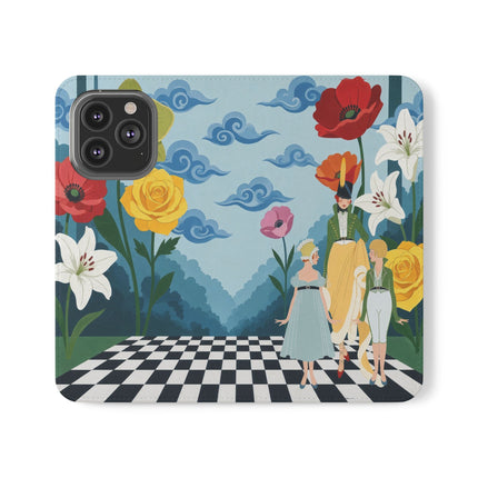 🌺♟️ The Ladies Of The Checkerboard Garden Flip Case – Art Deco Floral Fantasy