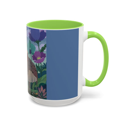 The Lady And The Enchanted Heron Colorful Mugs – Art Deco Botanical Elegance