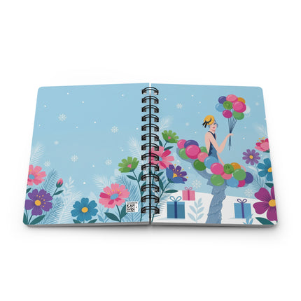🎈❄️ The Lady Of The Christmas Balloon Garden Spiral Notebook – Art Deco Holiday Fantasy