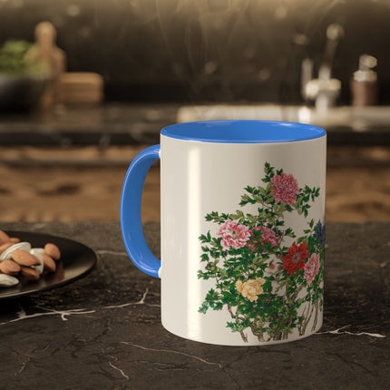 Peonies and Birds by Okamoto Shuki Colorful Mugs, 11oz
