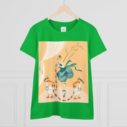 🌸🪽 The Lady And The Garden Storks Cotton Tee – Art Deco Floral Whimsy