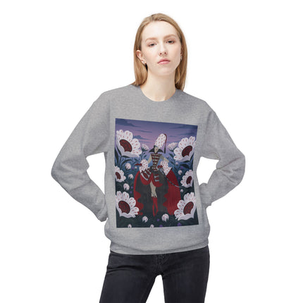 🎭🌹 The Crimson Garden Masquerade Midweight Crewneck Sweatshirt – Art Deco Floral Fantasy