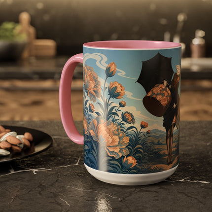 ☔🌸 The Grand Floral Journey Colorful Mug – Art Deco Travel Elegance