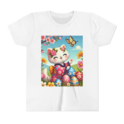 Easter Kitten and Painted Eggs Youth Short Sleeve Tee