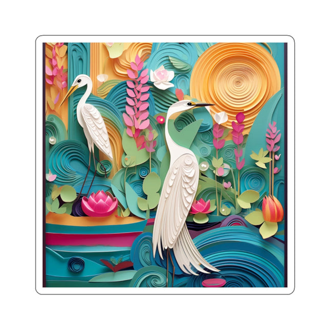 Elegant Egret Oasis Kiss-Cut Stickers (4 Sizes)