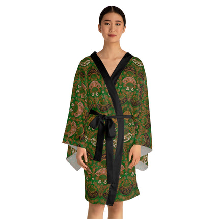 Japanese Fan Pattern by G.A. Audsley Long Sleeve Kimono Robe (AOP)