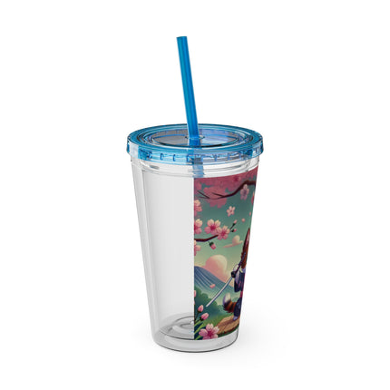 Samurai Kitten Sunsplash Tumbler with Straw, 16oz