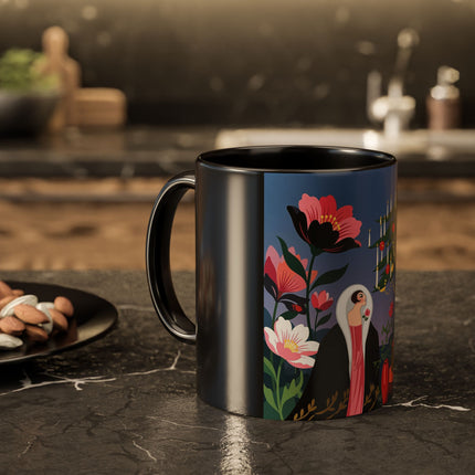 🌹🎄 The Lady Of The Candlelit Rose Tree Colorful Mug – Art Deco Christmas Garden