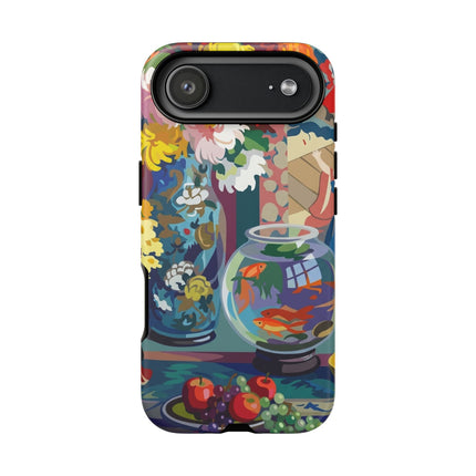 Floral Fishbowl Still Life Phone Case – Vibrant Harmony & Colorful Life