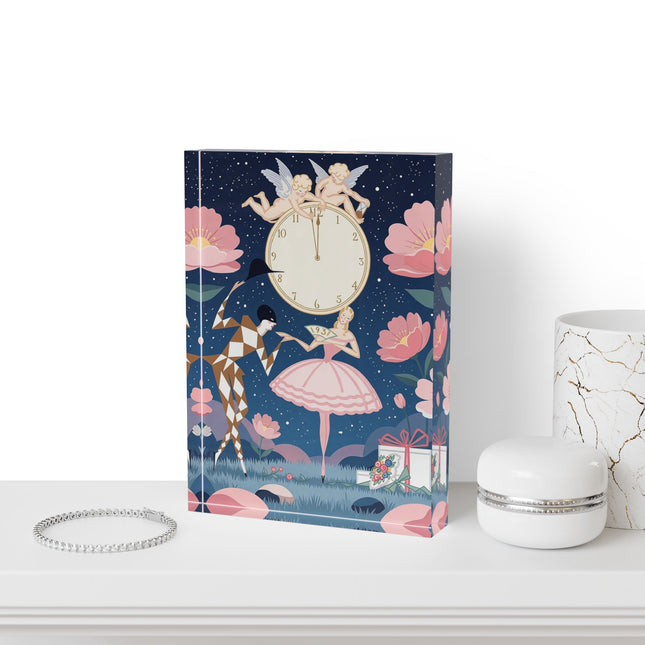 🕛🌸 Midnight Waltz Before Christmas Acrylic Art Block – Art Deco Holiday Fantasy