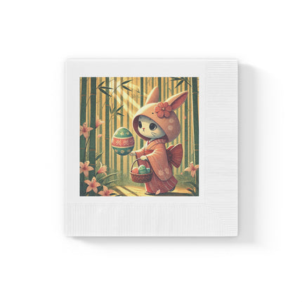 Geisha Kitten’s Easter White Coined Napkins