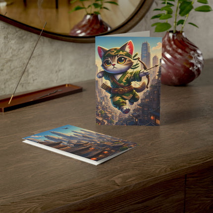 🐱🏹 The Little City Archer Greeting Card – Whimsical Animal Adventure