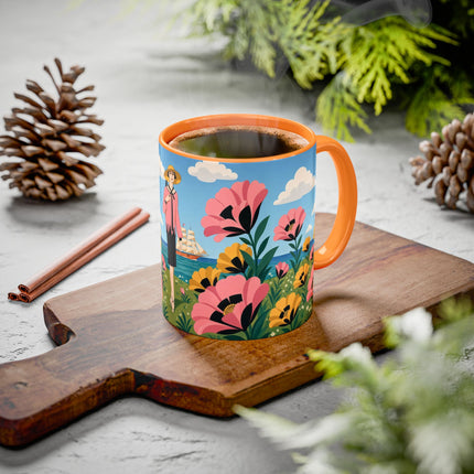 🌸⛵ The Seaside Blossom Promenade Colorful Mug – Art Deco Coastal Elegance
