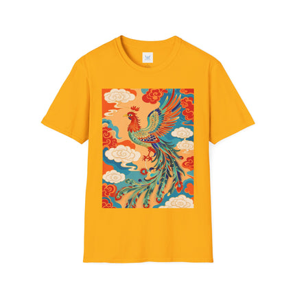 🐦🌞 The Celestial Phoenix Softstyle T-Shirt – Golden Clouds & Mythical Splendor