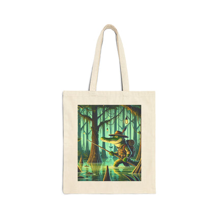 The Swamp Stalker Cotton Canvas Tote Bag – Stealthy Predator & Misty Mystery