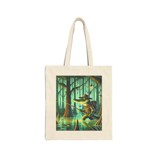 The Swamp Stalker Cotton Canvas Tote Bag – Stealthy Predator & Misty Mystery