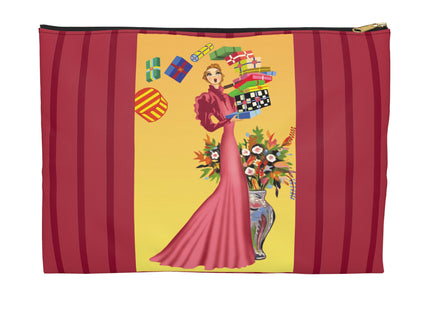 Elegant Holiday Woman with Gifts Accessory Pouch