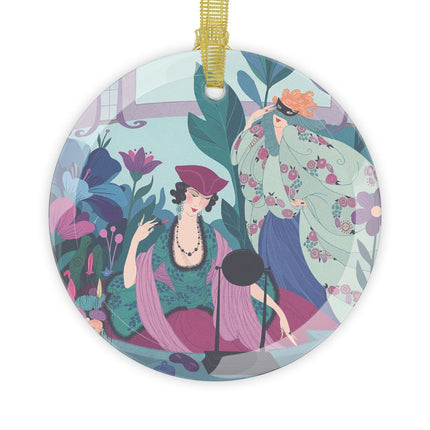 🎭🌸 The Ladies Of The Secret Masquerade Glass Ornament – Art Deco Floral Mystery