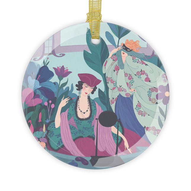 🎭🌸 The Ladies Of The Secret Masquerade Glass Ornament – Art Deco Floral Mystery