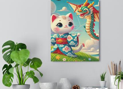 Geisha Kitten and the Dragon Kite Giclée Art Print