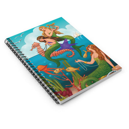 Three Mermaids with Strings of Pearls by Carlo Chiostri Spiral Notebook - Ruled Line