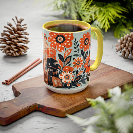 🧳🌼 The Grand Floral Voyage Colorful Mug – Art Deco Travel Elegance