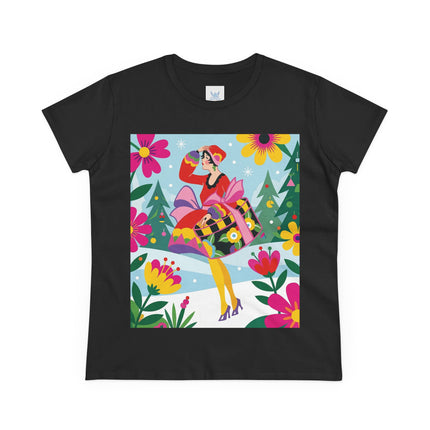 🎄🌺 Christmas In The Winter Garden Cotton Tee – Art Deco Holiday Whimsy