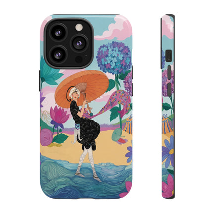 🌊☂️ The Lady Of The Flowered Seashore Phone Case – Art Deco Seaside Fashion