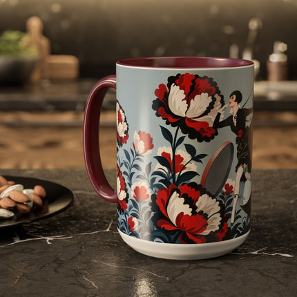 ❤️🌺 The Scarlet Blossom Dancer Colorful Mug – Art Deco Fashion Whimsy