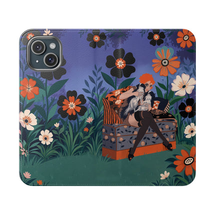 🌺🐈 The Lady Of The Midnight Garden Cat Flip Case – Art Deco Floral Fantasy
