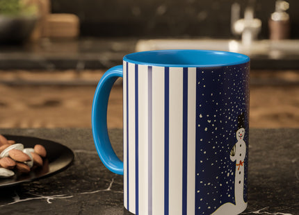 Snowman in Falling Snow Colorful Mugs (11oz, 15oz)