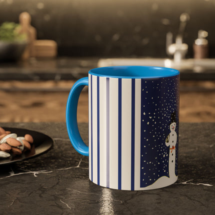 Snowman in Falling Snow Colorful Mugs (11oz, 15oz)