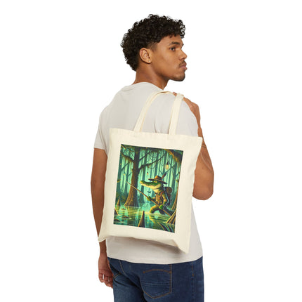 The Swamp Stalker Cotton Canvas Tote Bag – Stealthy Predator & Misty Mystery
