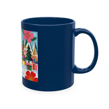 🎄🌸 The Lady Of The Striped Christmas Garden Ceramic Mug – Art Deco Holiday Whimsy