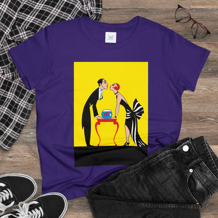 Moment of Elegance: A Passionate Embrace Amidst Golden Splendor Women's Midweight Cotton Tee