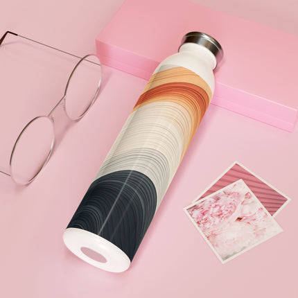 Wave Pattern in Hues of Beige, Orange, Grey, and Black Slim Water Bottle