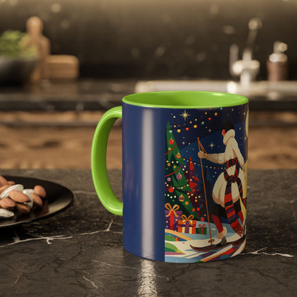 🌙🎿 The Moonlit Christmas Skier Colorful Mug – Whimsical Holiday Fantasy